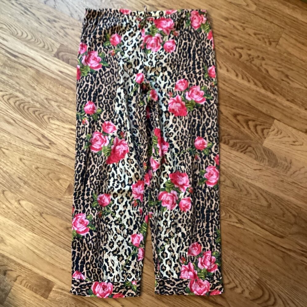 Nick & Nora 2pc Leopard Cheetah Animal & Rose Print Cotton Pajama Pant Set SMALL - Picture 3 of 4